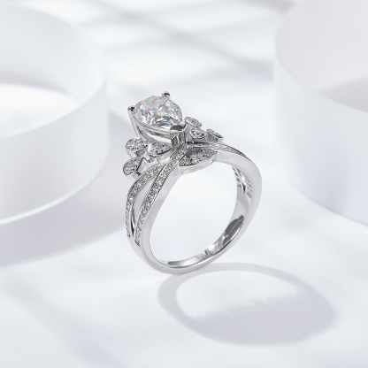 Sotiya Vintage Crossover Pear Cut Moissanite Engagement Ring Sterling Silver-Sotiya