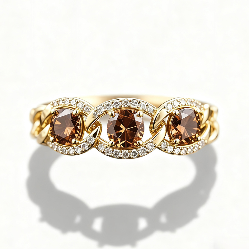 Sotiya Chain Link Round Cut Coffee Women's Wedding Ring Sterling Silver-Sotiya