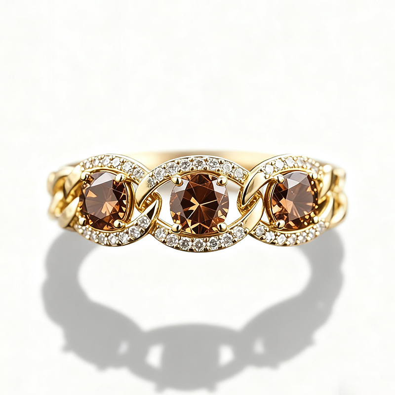 Sotiya Chain Link Round Cut Coffee Women's Wedding Ring Sterling Silver-Sotiya