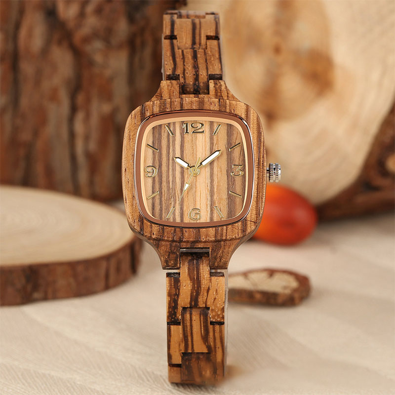 Sotiya Zebra and Maple Square Case Black Digital Face Women's Wooden Watch-Sotiya