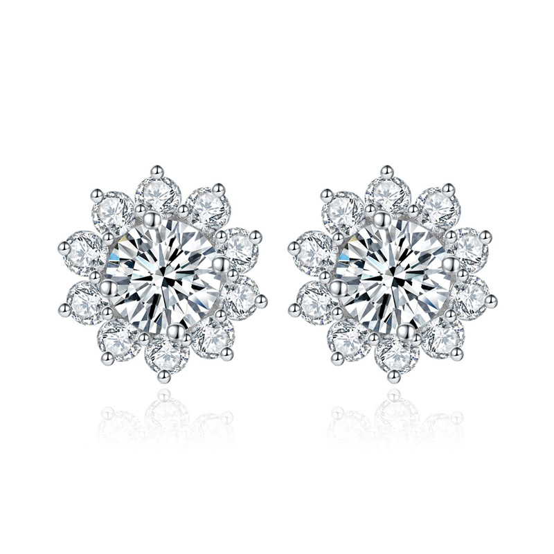 Sotiya Sunflower Round Cut Moissanite Stud Earrings Sterling Silver-Sotiya