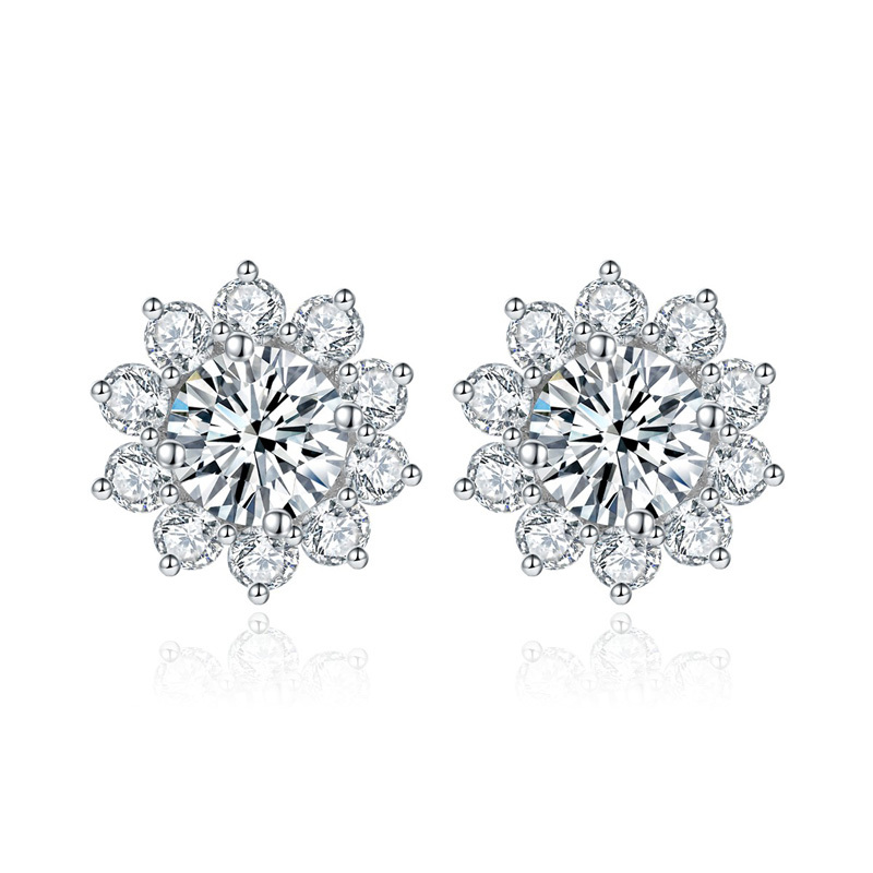 Sotiya Sunflower Round Cut Moissanite Stud Earrings Sterling Silver-Sotiya