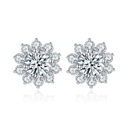 Sotiya Sunflower Round Cut Moissanite Stud Earrings Sterling Silver-Sotiya