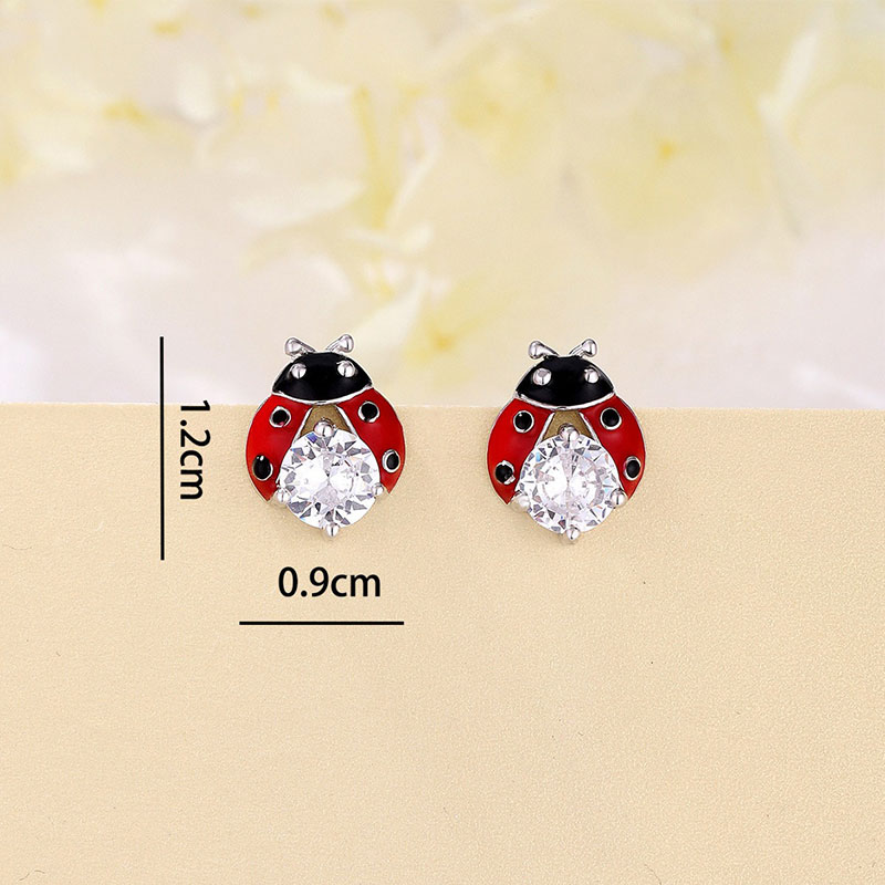 Sotiya Round Cut Enamel Ladybug Design Stud Earrings Sterling Silver-Sotiya