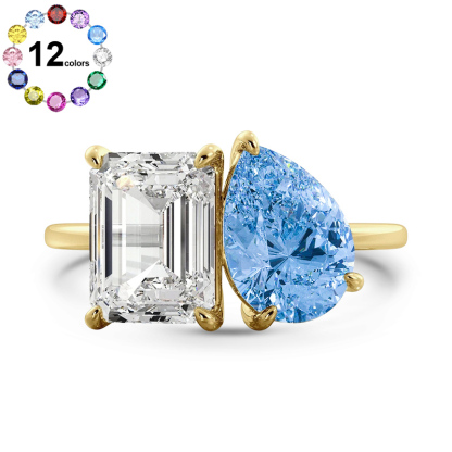 Sotiya 12 Birthstones Toi et Moi Emerald and Pear Cut Two Stone Engagement Ring Sterling Silver-Sotiya