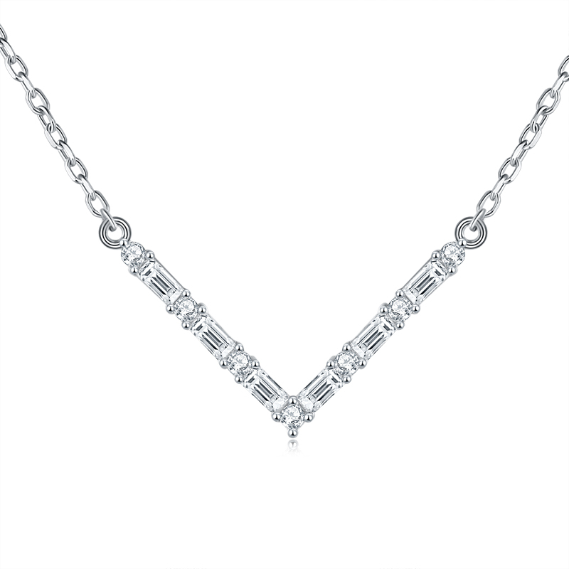 Sotiya V-Shaped Moissanite Necklace Sterling Silver-Sotiya