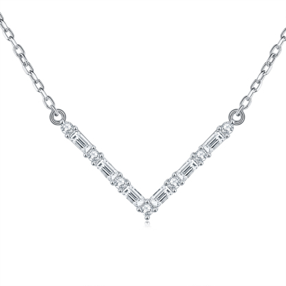 Sotiya V-Shaped Moissanite Necklace Sterling Silver-Sotiya