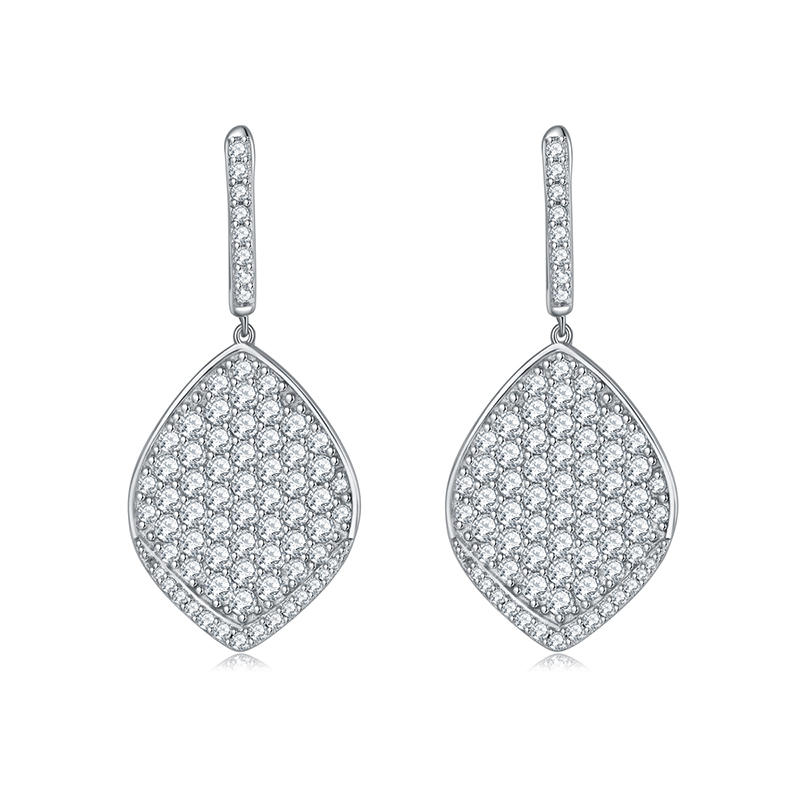 Sotiya Leaf Design Round Cut Moissanite Drop Earrings Sterling Silver-Sotiya