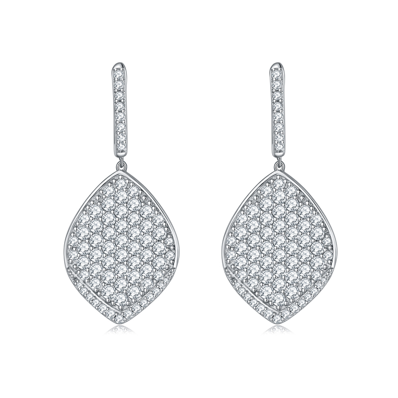 Sotiya Leaf Design Round Cut Moissanite Drop Earrings Sterling Silver-Sotiya