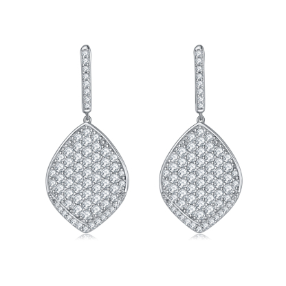 Sotiya Leaf Design Round Cut Moissanite Drop Earrings Sterling Silver-Sotiya