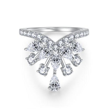 Sotiya Luxury Crown Moissanite Cocktail Ring Sterling Silver-Sotiya