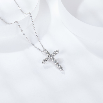 Sotiya Cross Design Round Cut Moissanite Necklace Sterling Silver-Sotiya