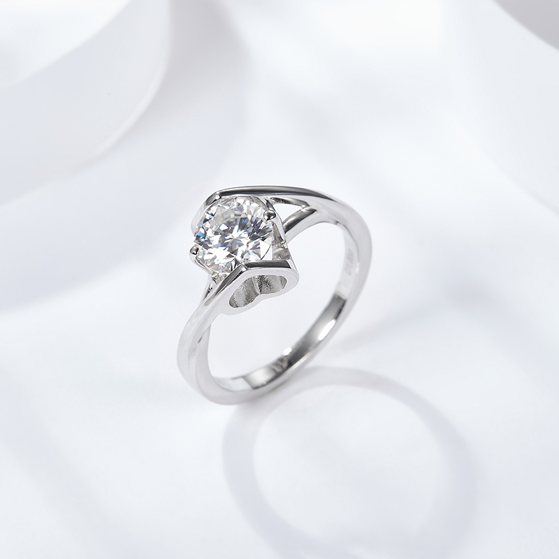 Sotiya Solitaire Heart Design Round Cut Moissanite Engagement Ring Sterling Silver-Sotiya