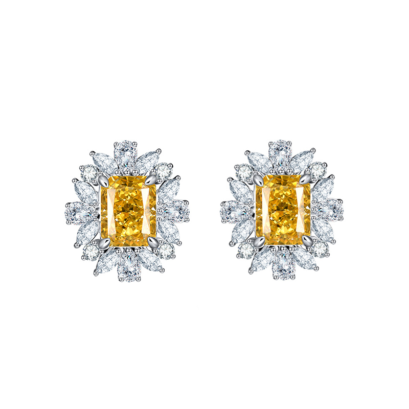 Sotiya Cluster Halo Radiant Cut Stud Earrings High-carbon Zircon Sterling Silver-Sotiya