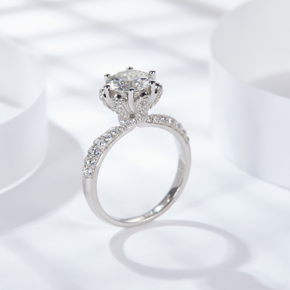 Sotiya Flower Crown Round Cut Moissanite Engagement Ring Sterling Silver-Sotiya