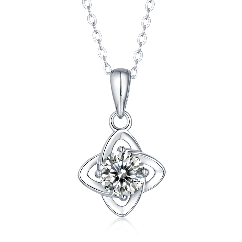 Sotiya Four Leaf Clover Solitaire Round Cut Moissanite Necklace Sterling Silver-Sotiya