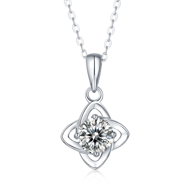 Sotiya Four Leaf Clover Solitaire Round Cut Moissanite Necklace Sterling Silver-Sotiya
