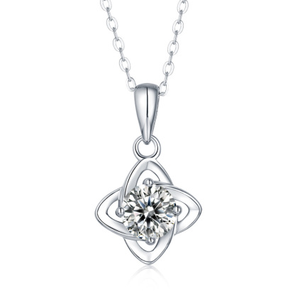 Sotiya Four Leaf Clover Solitaire Round Cut Moissanite Necklace Sterling Silver-Sotiya