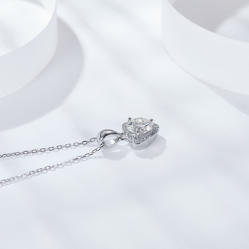 Sotiya Heart Design Round Cut Moissanite Necklace Sterling Silver-Sotiya