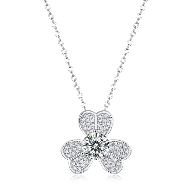 Sotiya Shamrock Round Cut Moissanite Necklace Sterling Silver-Sotiya