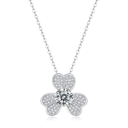 Sotiya Shamrock Round Cut Moissanite Necklace Sterling Silver-Sotiya