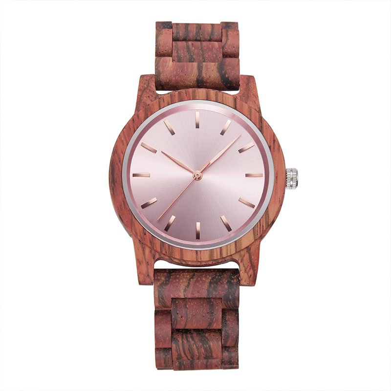 Sotiya Pink Dial Red Zebrawood Quartz Movement Coffee Wood Watch-Sotiya