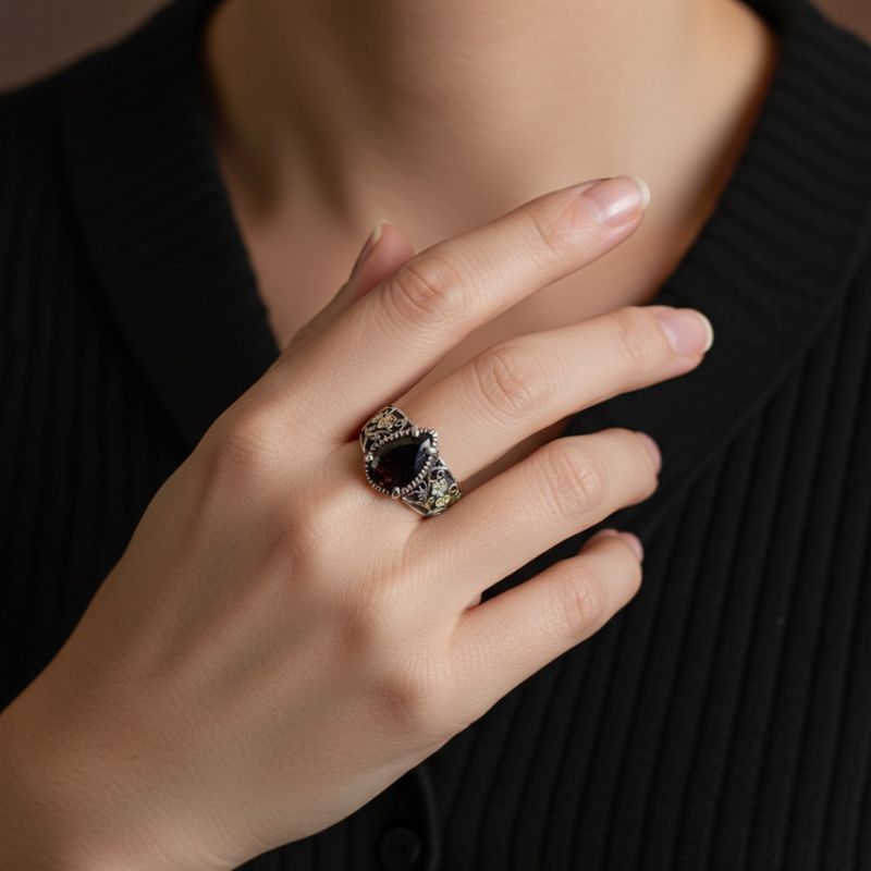 Sotiya Vintage Filigree Pear Cut Coffee Engagement Ring Sterling Silver-Sotiya