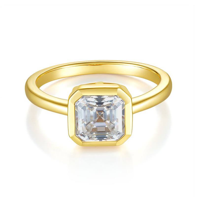 Sotiya Bezel Set Solitaire Asscher Cut Moissanite Engagement Ring Sterling Silver-Sotiya