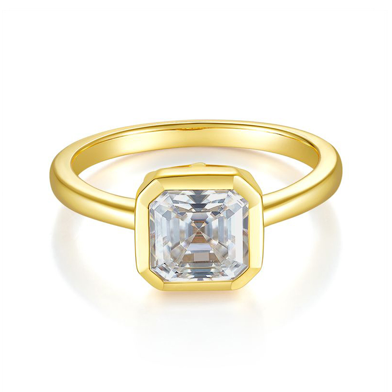 Sotiya Bezel Set Solitaire Asscher Cut Moissanite Engagement Ring Sterling Silver-Sotiya