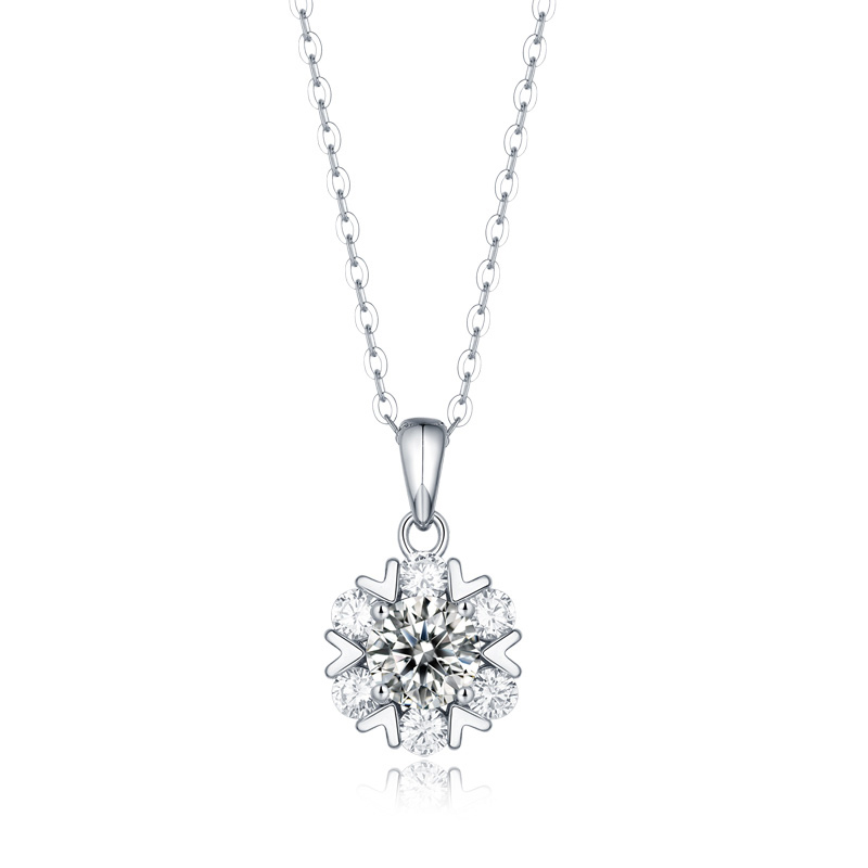 Sotiya Snowflake Round Cut Moissanite Necklace Sterling Silver-Sotiya