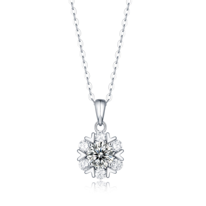 Sotiya Snowflake Round Cut Moissanite Necklace Sterling Silver-Sotiya