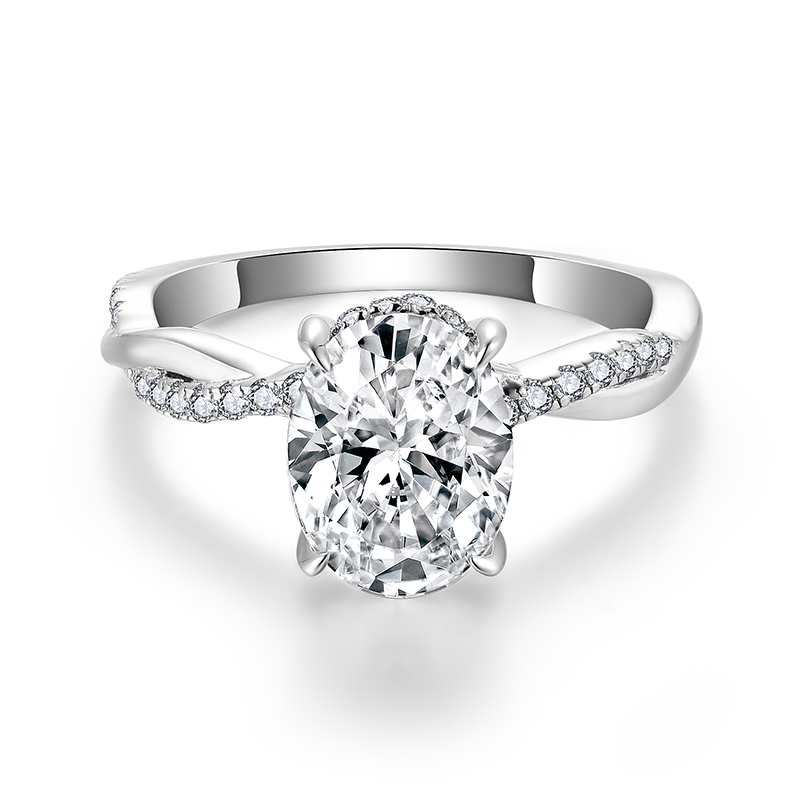 Sotiya Hidden Halo Twist Oval Cut Moissanite Engagement Ring Sterling Silver-Sotiya