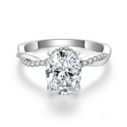 Sotiya Hidden Halo Twist Oval Cut Moissanite Engagement Ring Sterling Silver-Sotiya