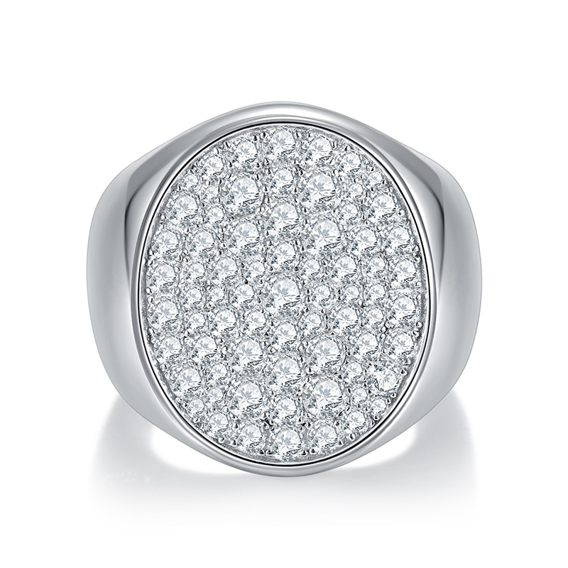 Sotiya Pave Round Cut Moissanite Signet Ring Sterling Silver-Sotiya