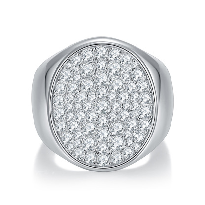 Sotiya Pave Round Cut Moissanite Signet Ring Sterling Silver-Sotiya