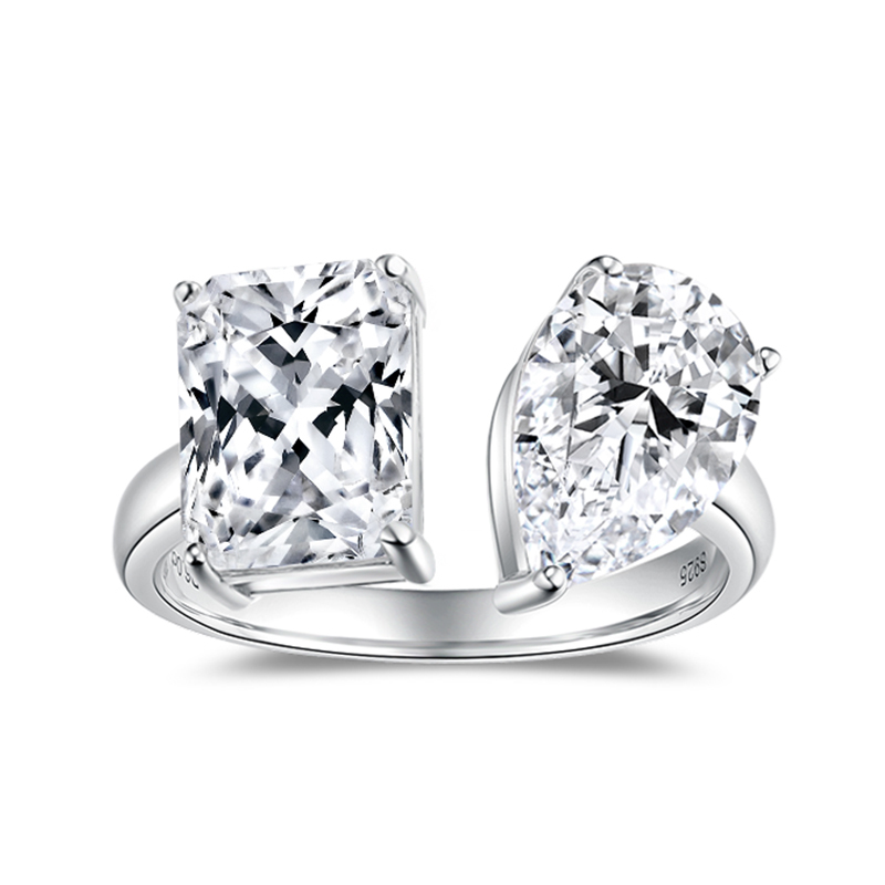 Sotiya Toi et Moi Radiant and Pear Cut Two Stone Moissanite Engagement Ring Sterling Silver-Sotiya