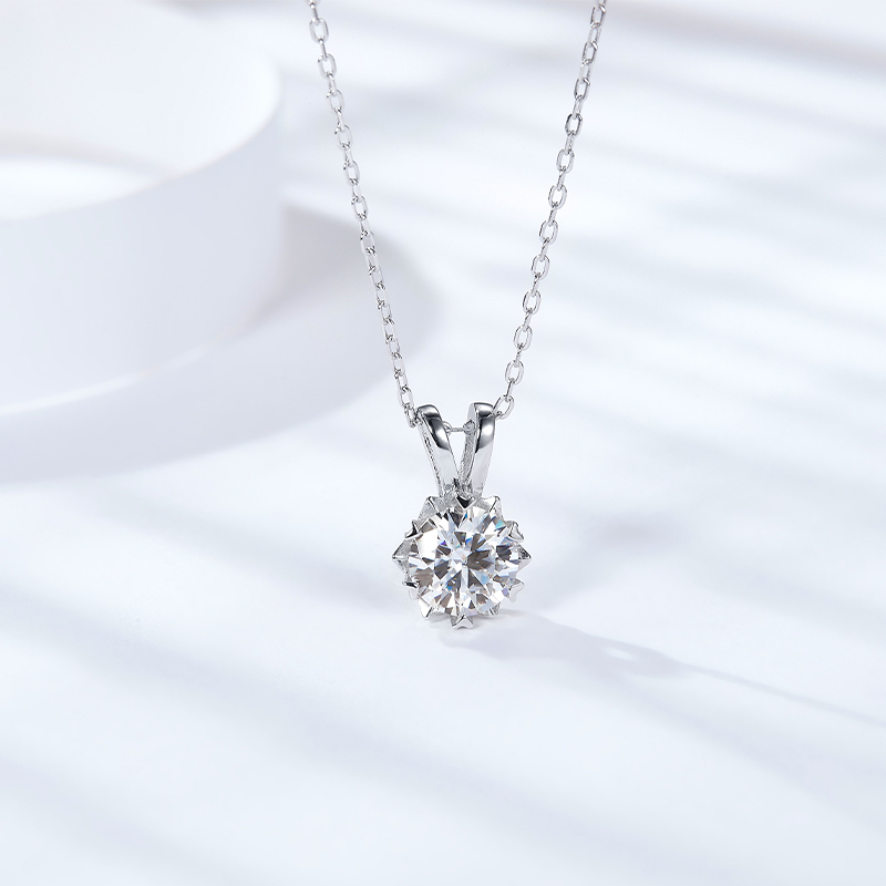 Sotiya Classic Snowflake Round Cut Moissanite Necklace Sterling Silver-Sotiya
