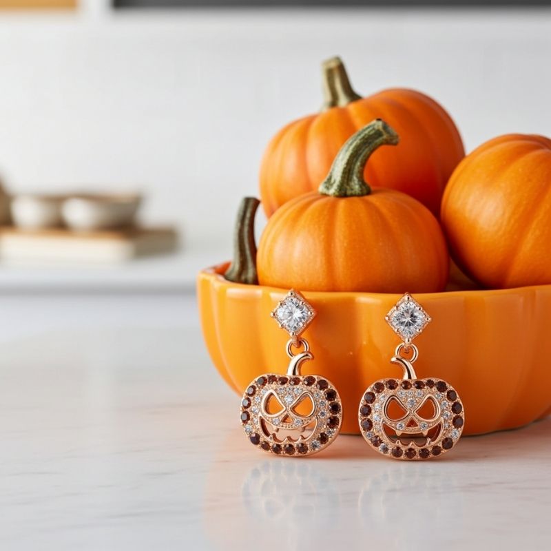 Sotiya Pumpkin Skull Inspired Coffee Drop Earrings Sterling Silver-Sotiya