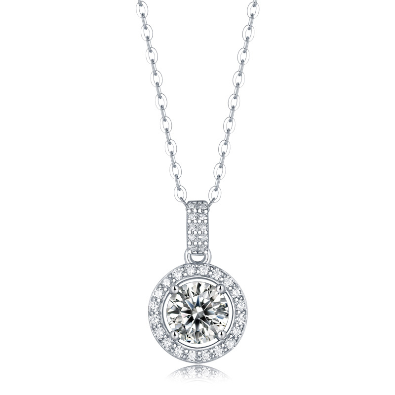 Sotiya Halo Round Cut Moissanite Necklace Sterling Silver-Sotiya