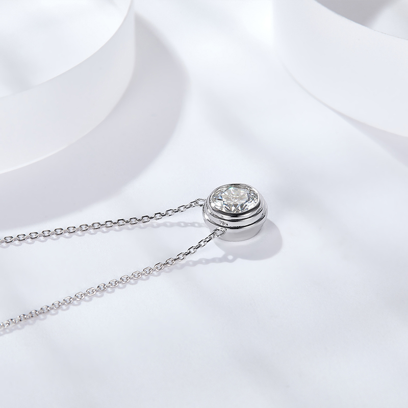 Sotiya Bezel Set Round Cut Moissanite Necklace Sterling Silver-Sotiya