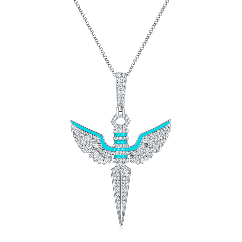 Sotiya Rising Wings Sword Moissanite Enamel Necklace Sterling Silver-Sotiya