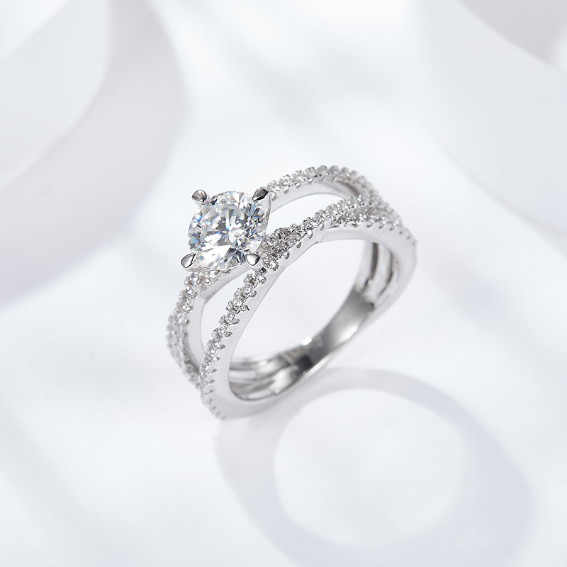 Sotiya Crossover Round Cut Moissanite Engagement Ring Sterling Silver-Sotiya