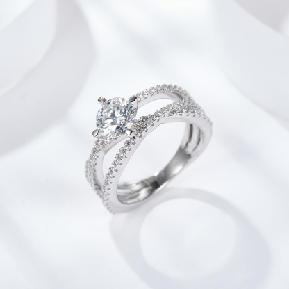 Sotiya Crossover Round Cut Moissanite Engagement Ring Sterling Silver-Sotiya