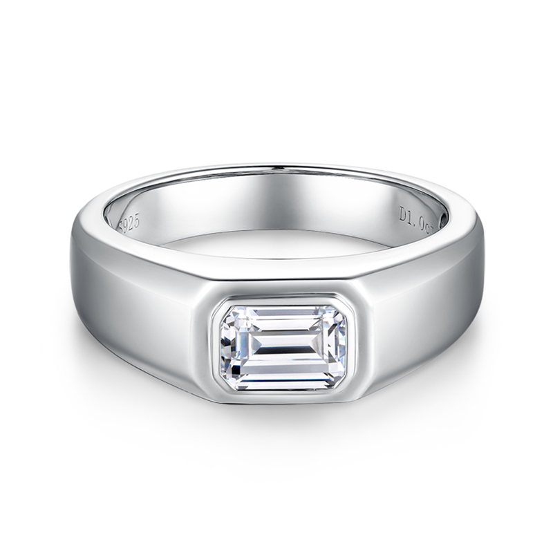 Sotiya Bezel Set Solitaire Emerald Cut Moissanite Men's Wedding Ring Sterling Silver-Sotiya