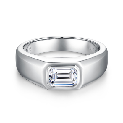 Sotiya Bezel Set Solitaire Emerald Cut Moissanite Men's Wedding Ring Sterling Silver-Sotiya