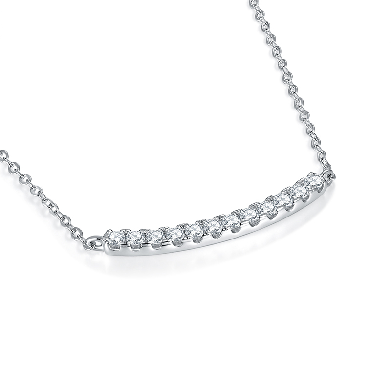Sotiya Tiny Pave Round Cut Moissanite Curve Bar Necklace Sterling Silver-Sotiya