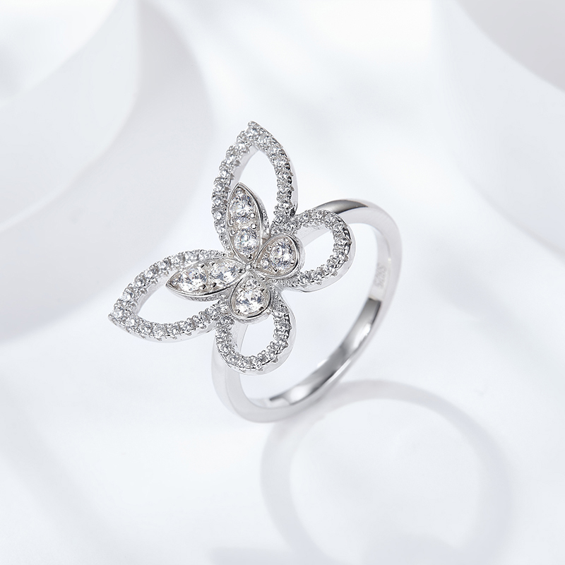 Sotiya Hollow Butterfly Round Cut Moissanite Cocktail Ring Sterling Silver-Sotiya