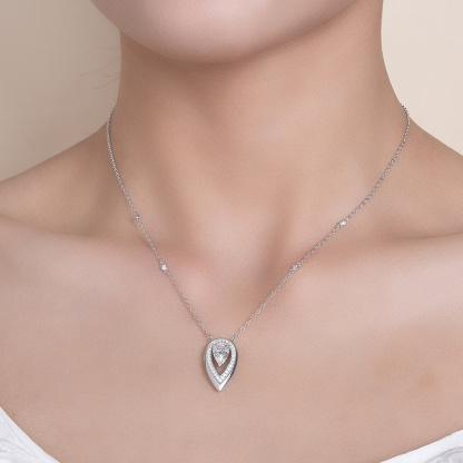 Sotiya Halo Pear Cut Moissanite Necklace Sterling Silver-Sotiya