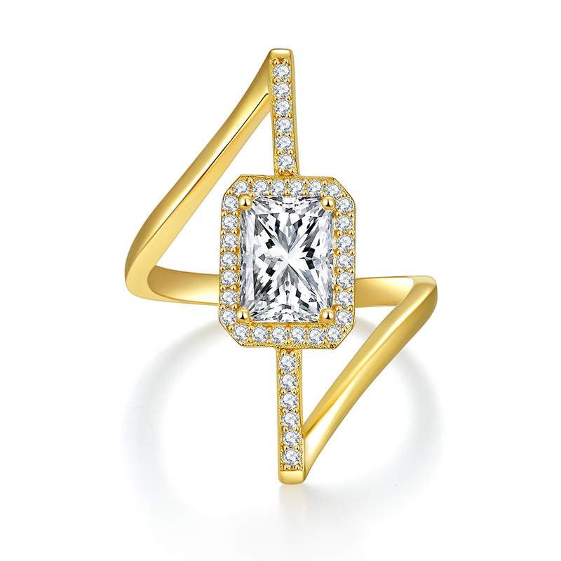 Sotiya Bypass Halo Radiant Cut Moissanite Cocktail Ring Sterling Silver-Sotiya