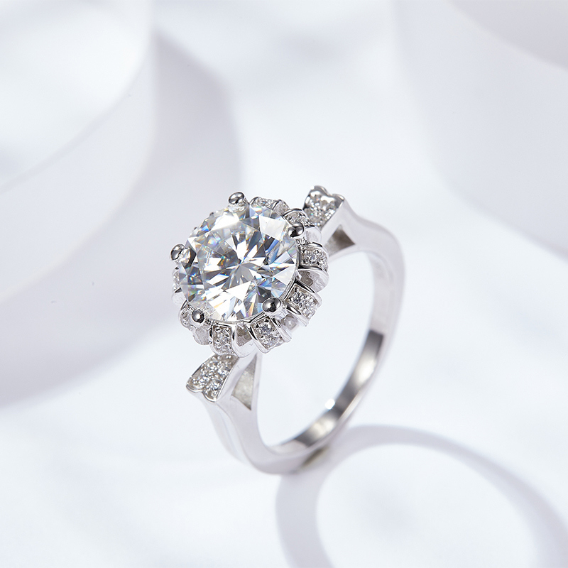 Sotiya Cat Shaped Flower Design Round Cut Moissanite Engagement Ring Sterling Silver-Sotiya